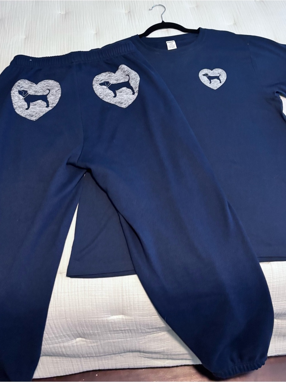 PINK Victoria's Secret Navy Sweatshirt and Joggers with Heart Dog Graphic